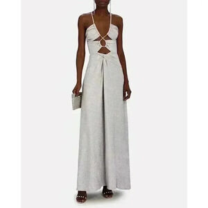 PATBO Cut-Out Lurex Maxi Dress 8 NWT Silver Sparkle Gown Shimmering Strappy $695
